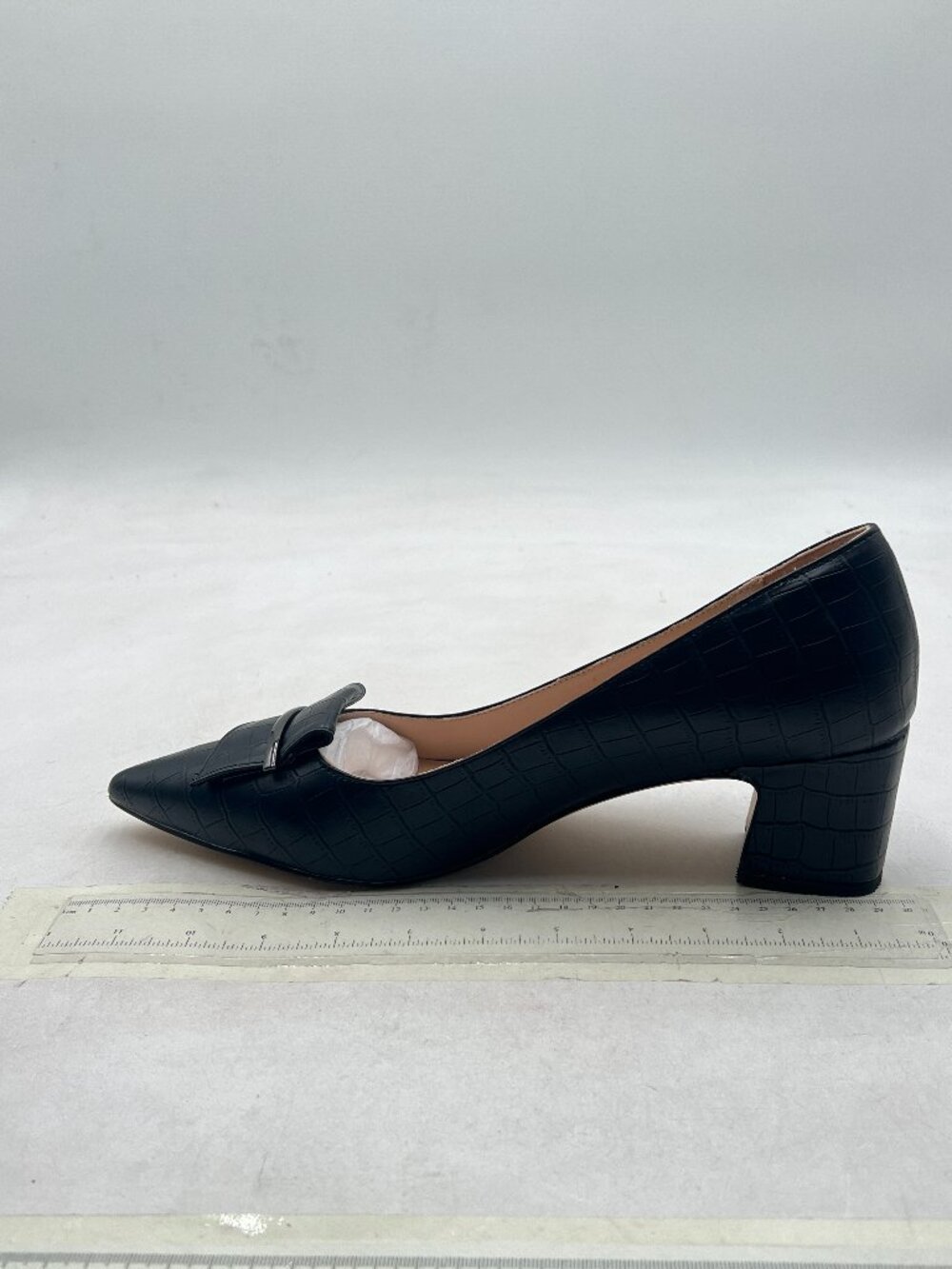 FOWT Black Simple Solid Croc-Embossed Pointed Toe Pump Women Dressy Slip on Shoe